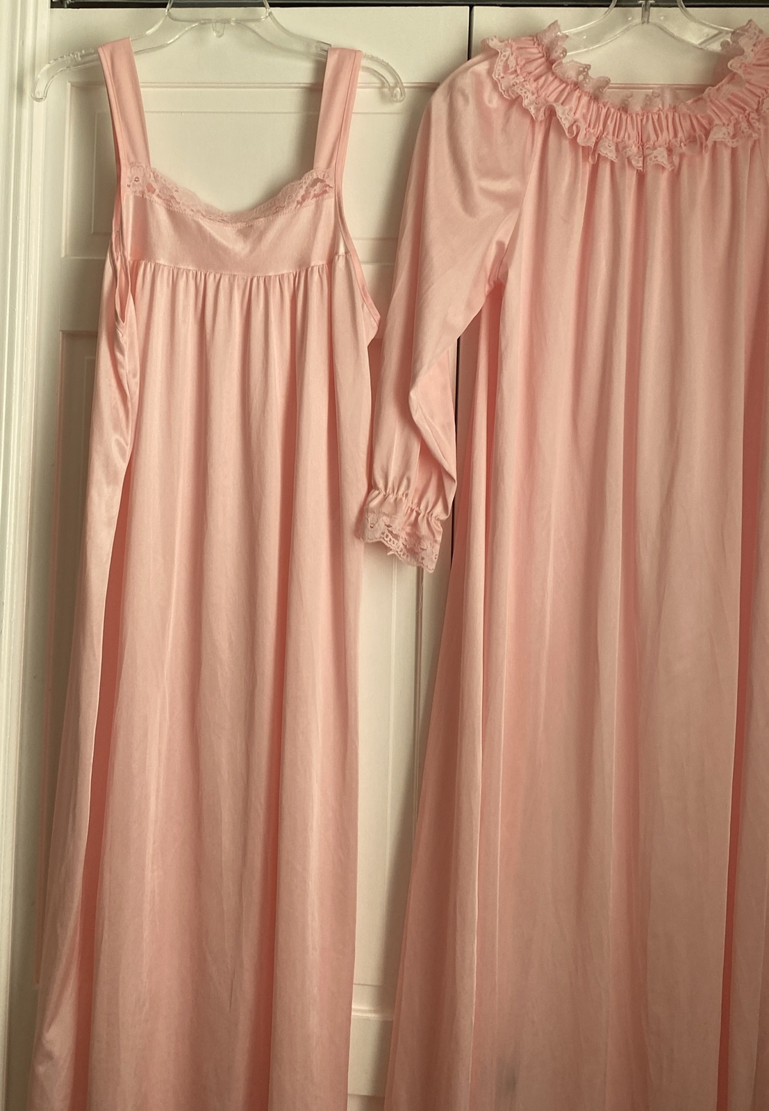 Vintage Glencraft Nylon w/ Lace Peignoir SET Long Nightgown Robe Lingerie Medium