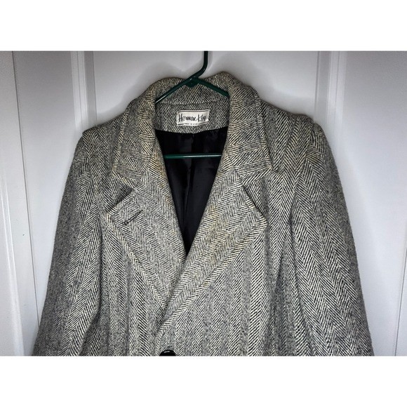 Vintage Herman Kay Herringbone Twill Wool Grey Coat Sz Womens XL