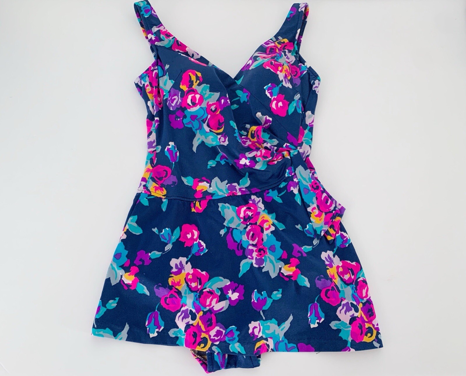 Vintage Maxine Of Hollywood Swimsuit Retro Pink & Blue One Piece Skirted Summer