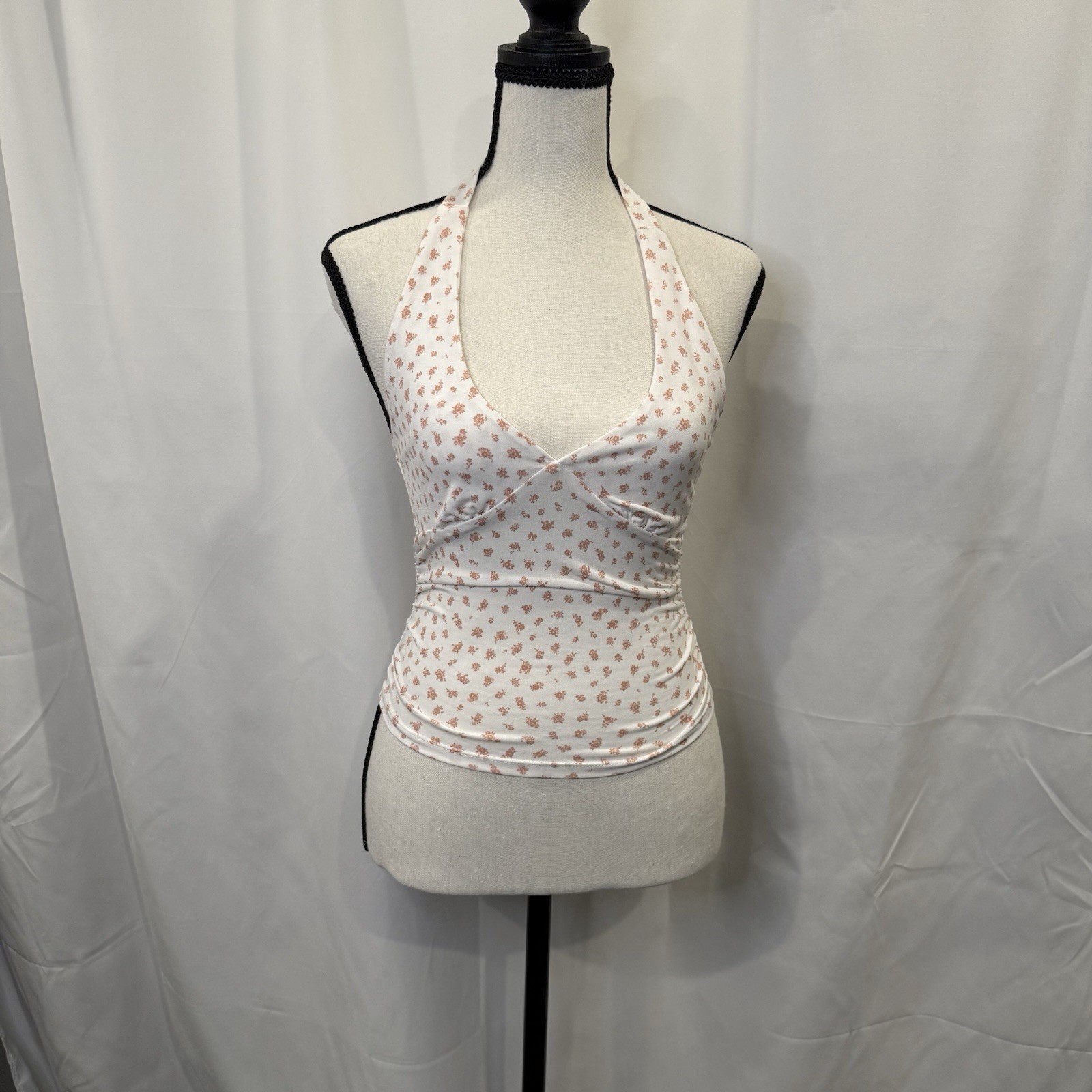 70s Halter Bra Top Womens S Flower Print Crop Hippie Festival Y2K