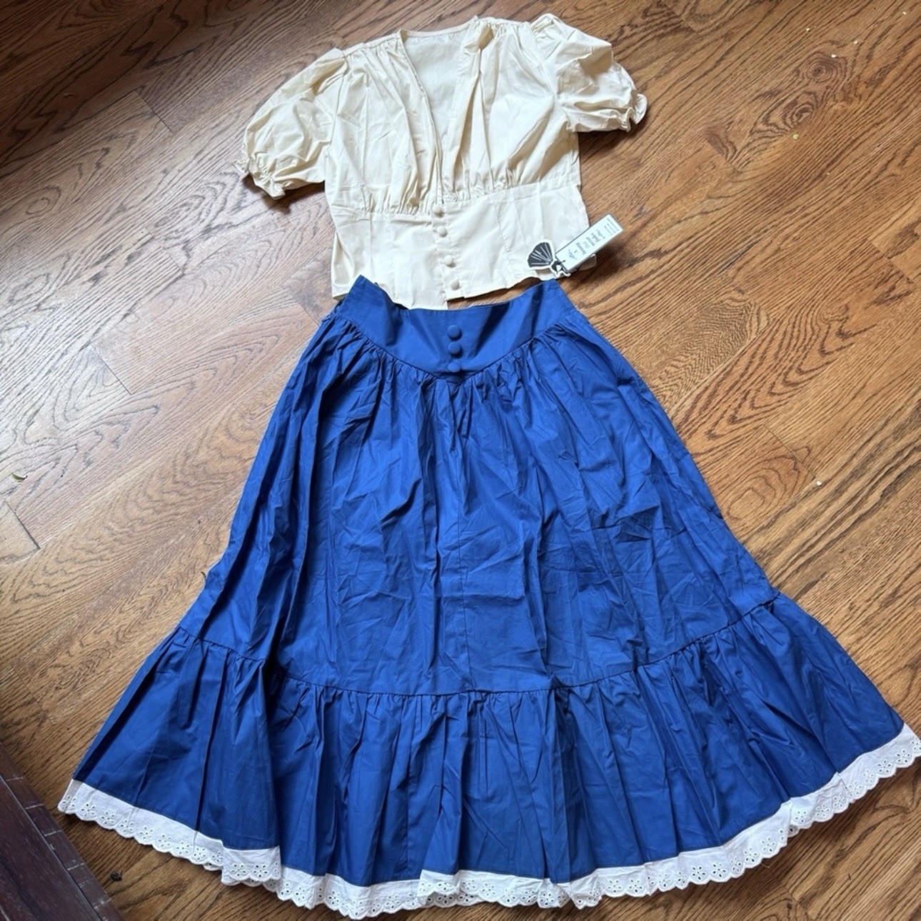 Vintage 2 piece Retro Stage Cream and Blue 1940’s Dress