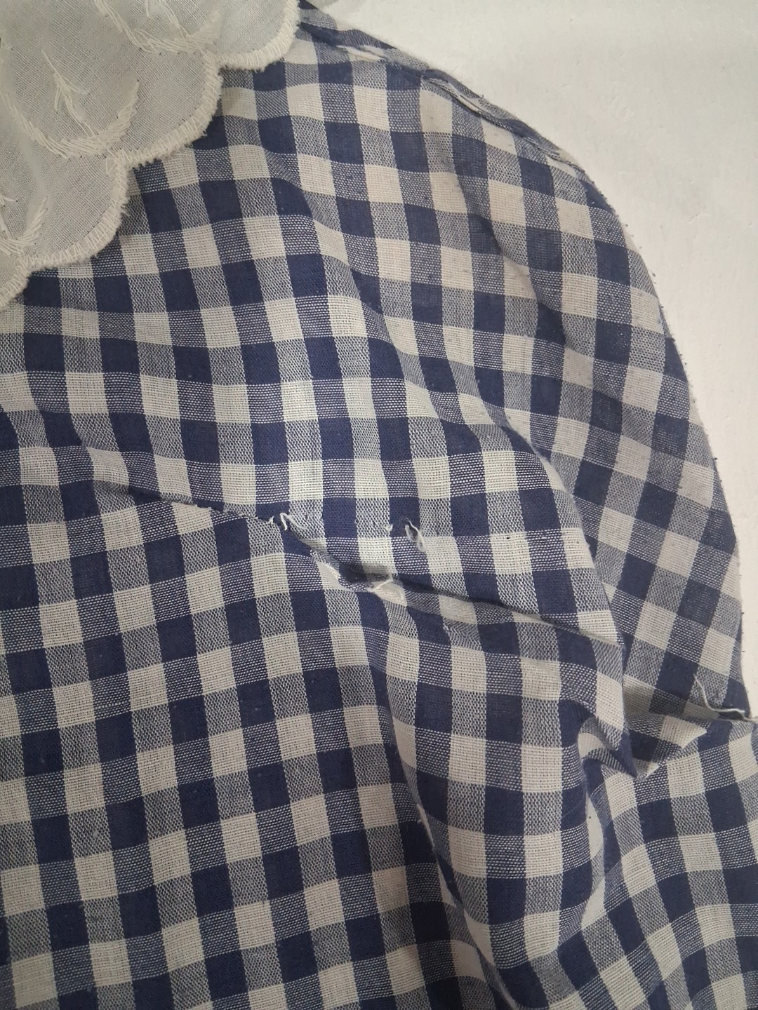 Vtg 60s 70s Handmade Gingham Print Tank Top Scallop Collar XL Cottagecore Granny