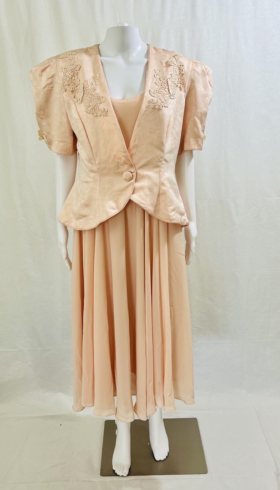In the Mood Vintage Pink Peach dress And Jacket With White Lace Sz. 16