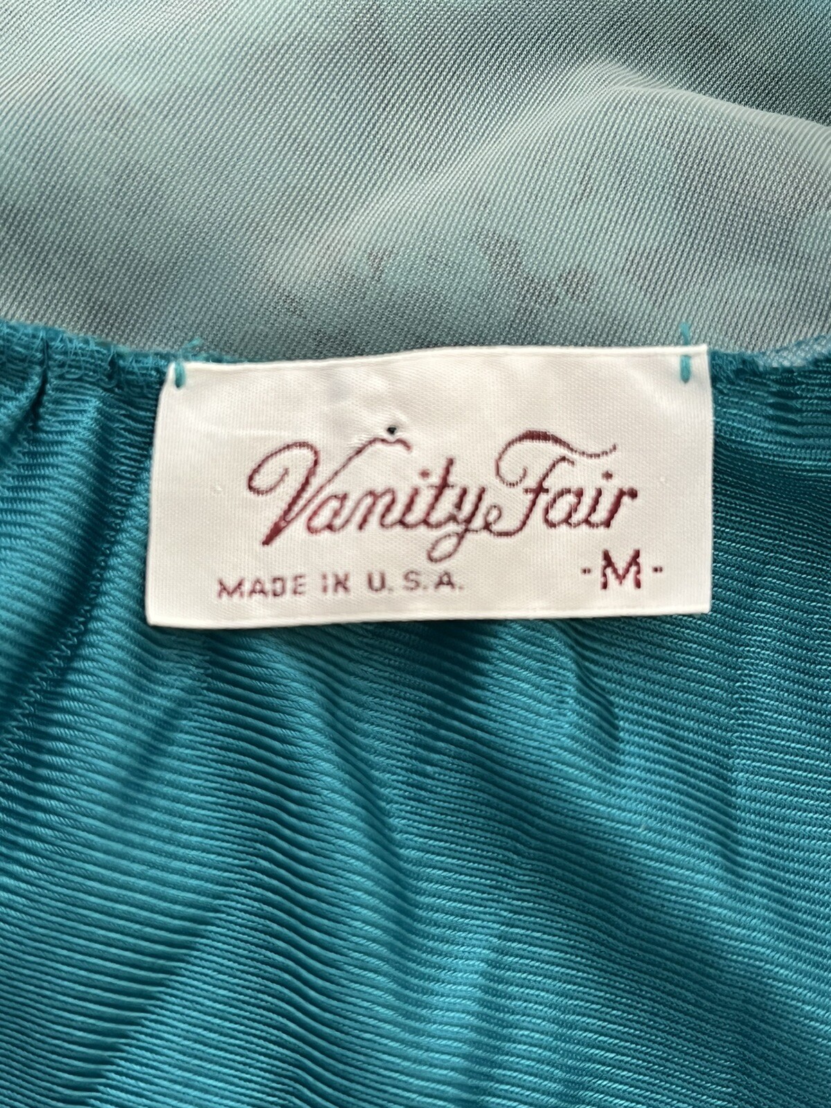 Vintage Vanity Fair Medium Winter Jade Nightgown Full Length Embroidery Satiny