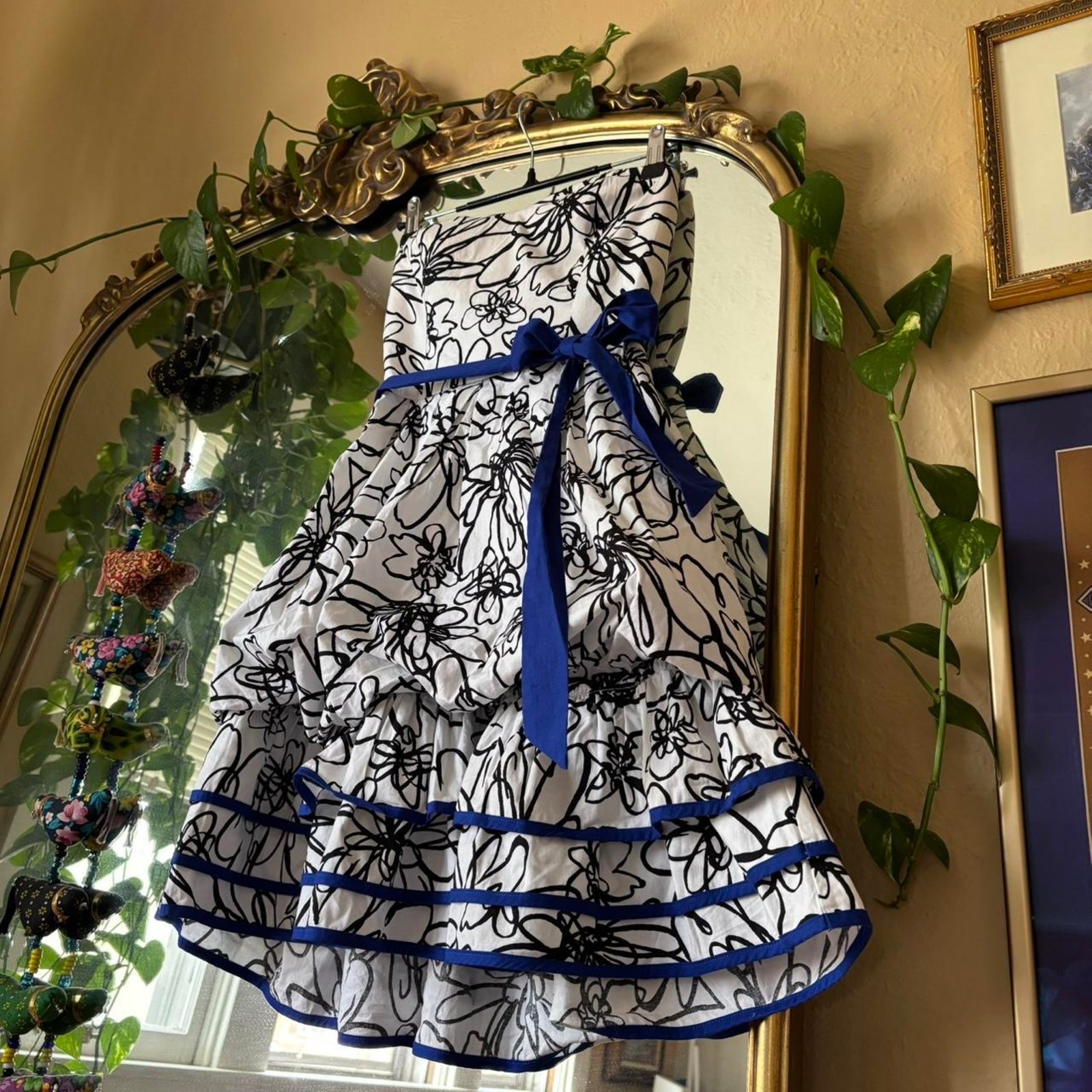 Vintage BCX Dress Y2K Black White Floral Strapless Dress 1