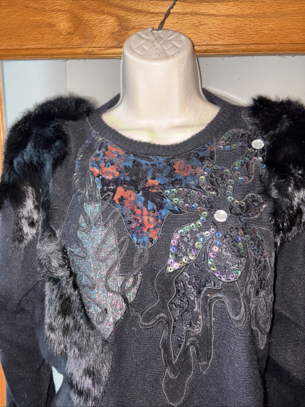 Vtg Magnolia Sweater Lambswool Rabbit Hair Sequin Artsy Vintage