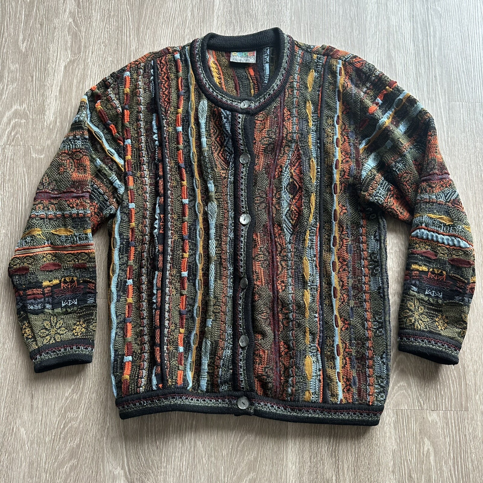Vintage Coogi Sweater Cardigan 3D Knit Size Small Flower Pattern