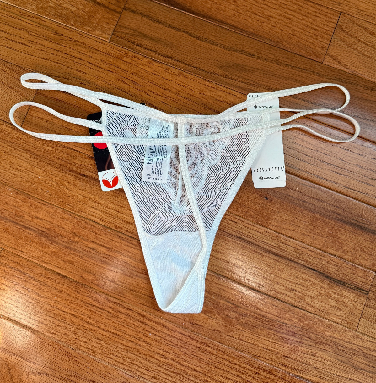 NWT Vtg Vassarette Sheer Mesh Lace Double G-String Thong Panties 7/L
