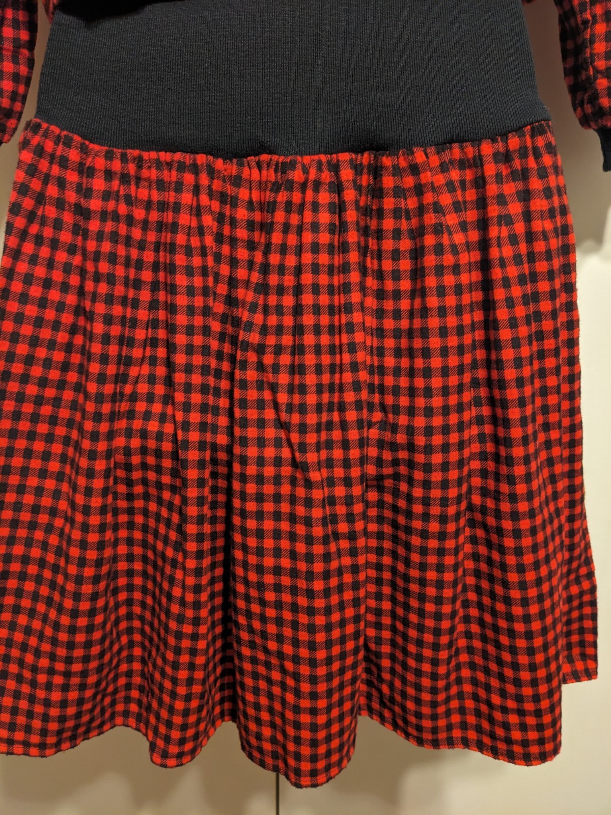 Vintage 80s red black plaid jumper dress drop waist You too Babes USA shirt 90s
