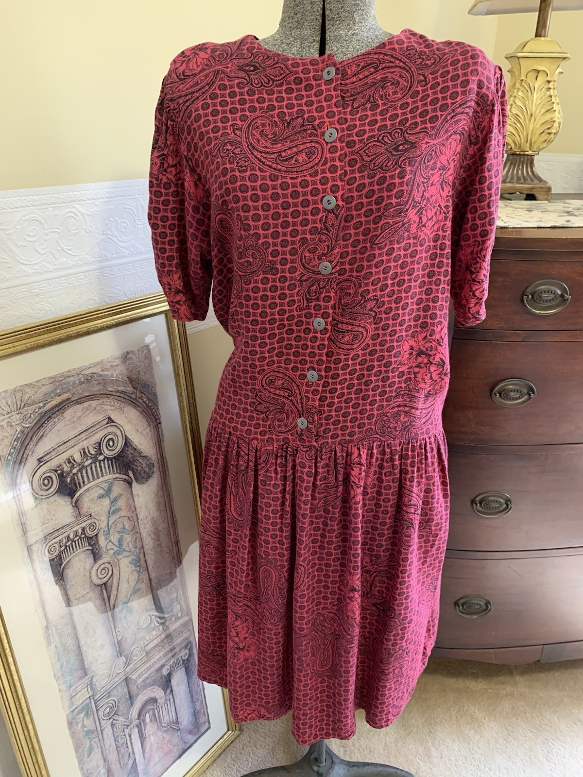 D.B Sport Dress Vintage 90’s Pink Black Paisley Medallion Print Size Large