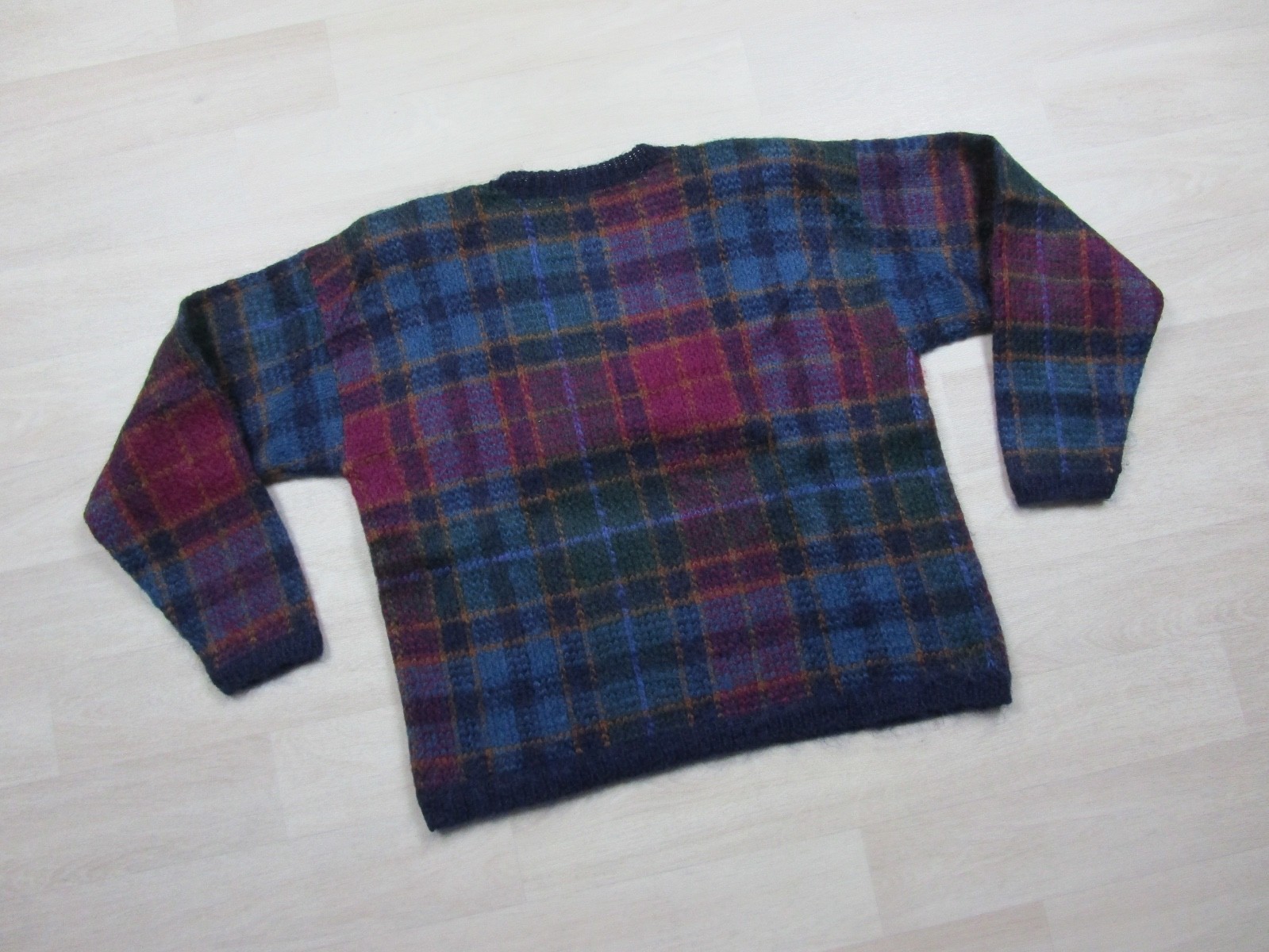 Vintage 80s Paul Harris Mohair Blend Sweater Womens (M) Shoulder Pads Plaid