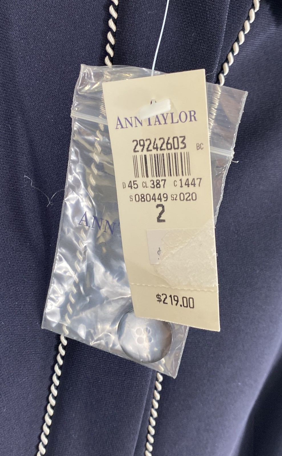 Vintage Y2K Ann Taylor Women’s Navy Blazer Jacket Contrast Stitching NWT Sz 2