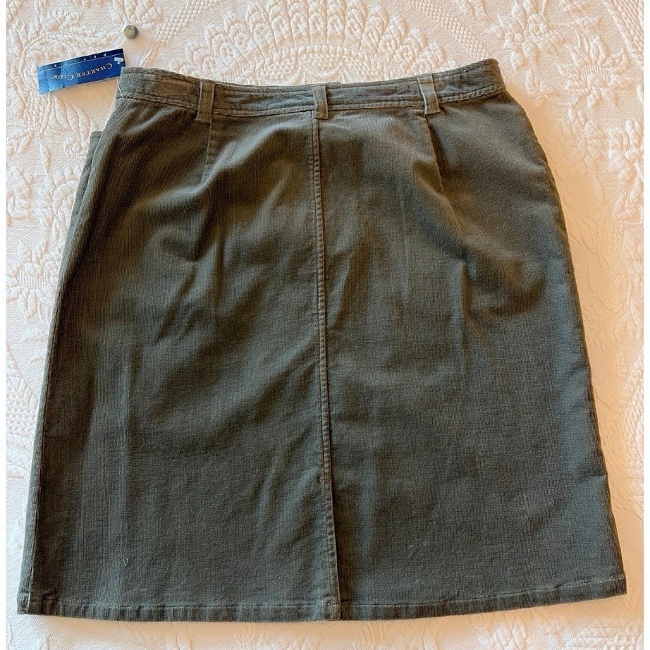 Charter Club Petite 12P Sage Corduroy Skirt Cottagecore Classic Vintage NOS NWT
