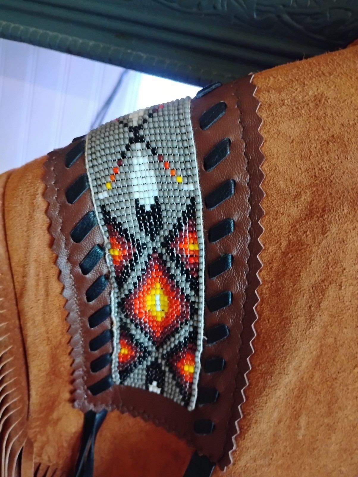 Lariat Leather Coat Fringed Beaded Southwest Suede Made in USA Sz X-largeVintage