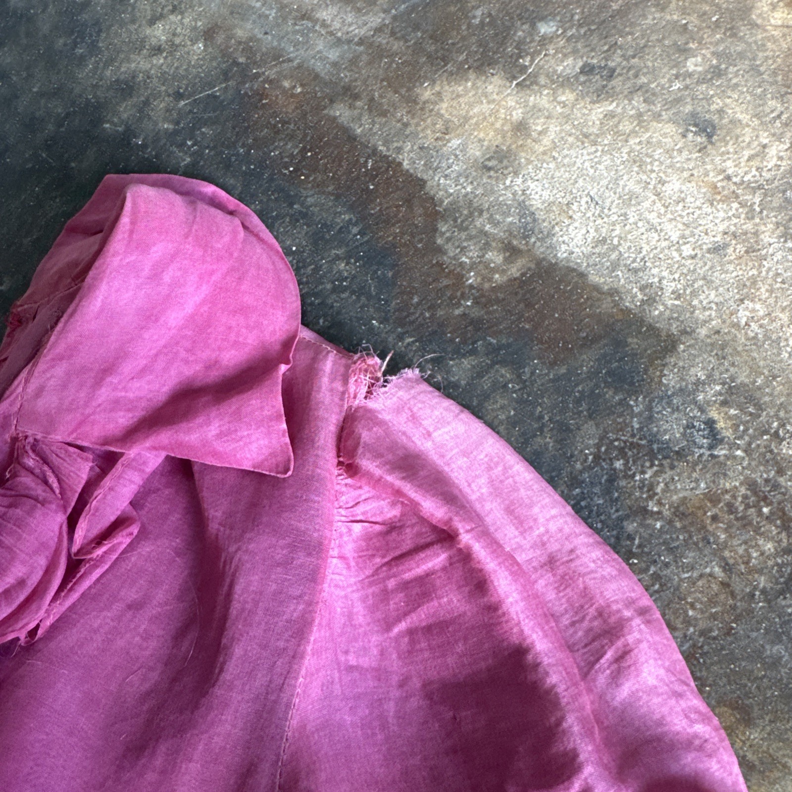 Vintage 1930s Pink Linen Blouse Ruffles Tie Belt Short Puff Sleeves Dress Top