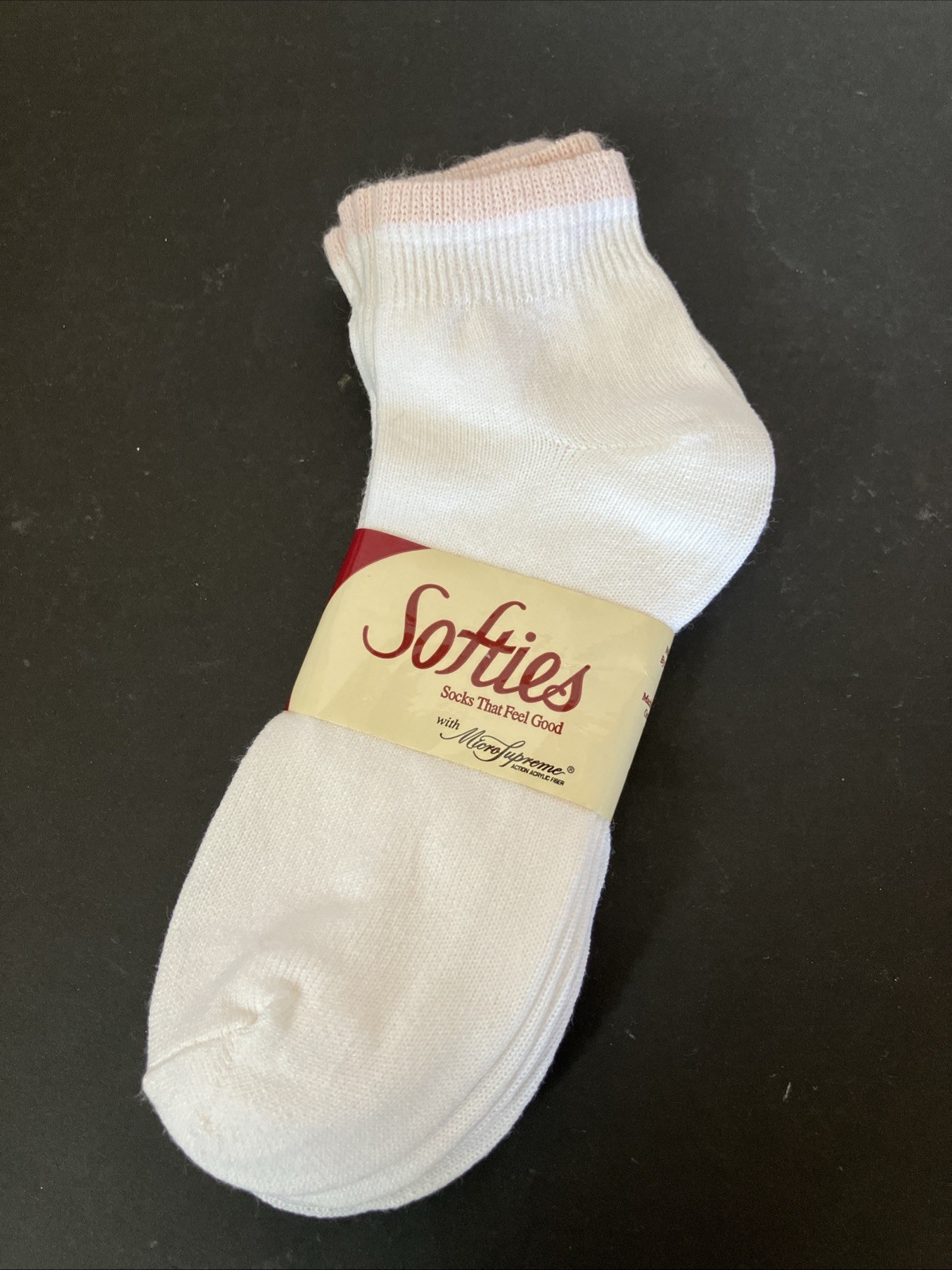 Vintage Softies Ankle Socks Pink Trim MicroSupreme Nylon Blend 6 Pair New 9-11