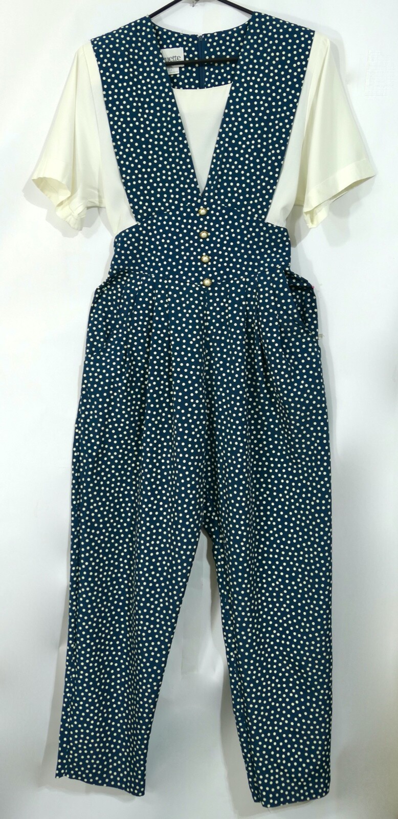 Vintage 80s Pyquette Petite Calif Teal Polka Dot Jumpsuit Romper M S/M 8