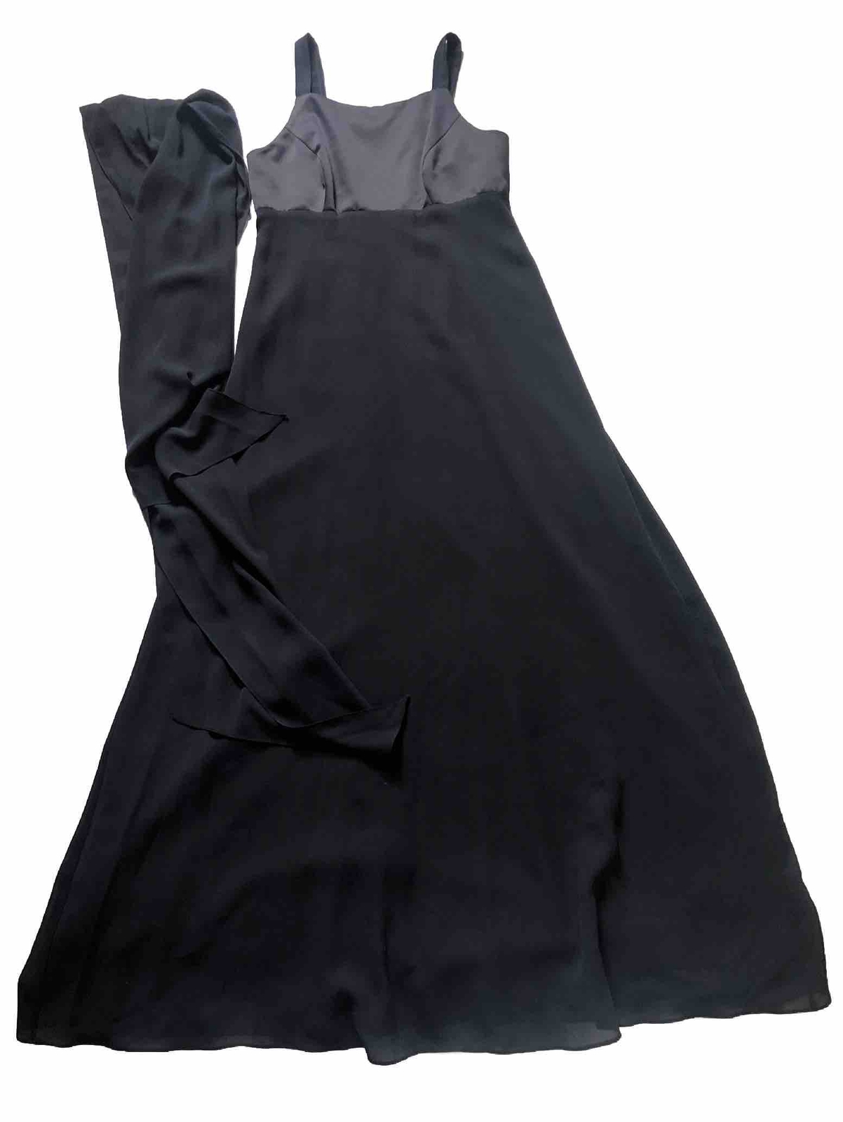 90s Vtg Night Way Womens Sz 8 Navy Long Sleeveless Formal Dress Shawl / Scarf