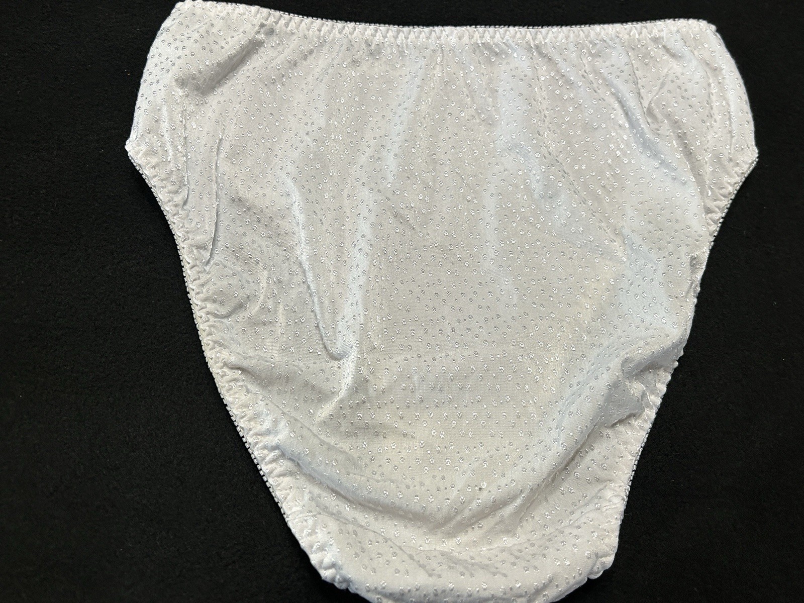 Vtg UNBRANDED Satin Embroidered Dots Hi-Leg Sz 8 White Panties #380