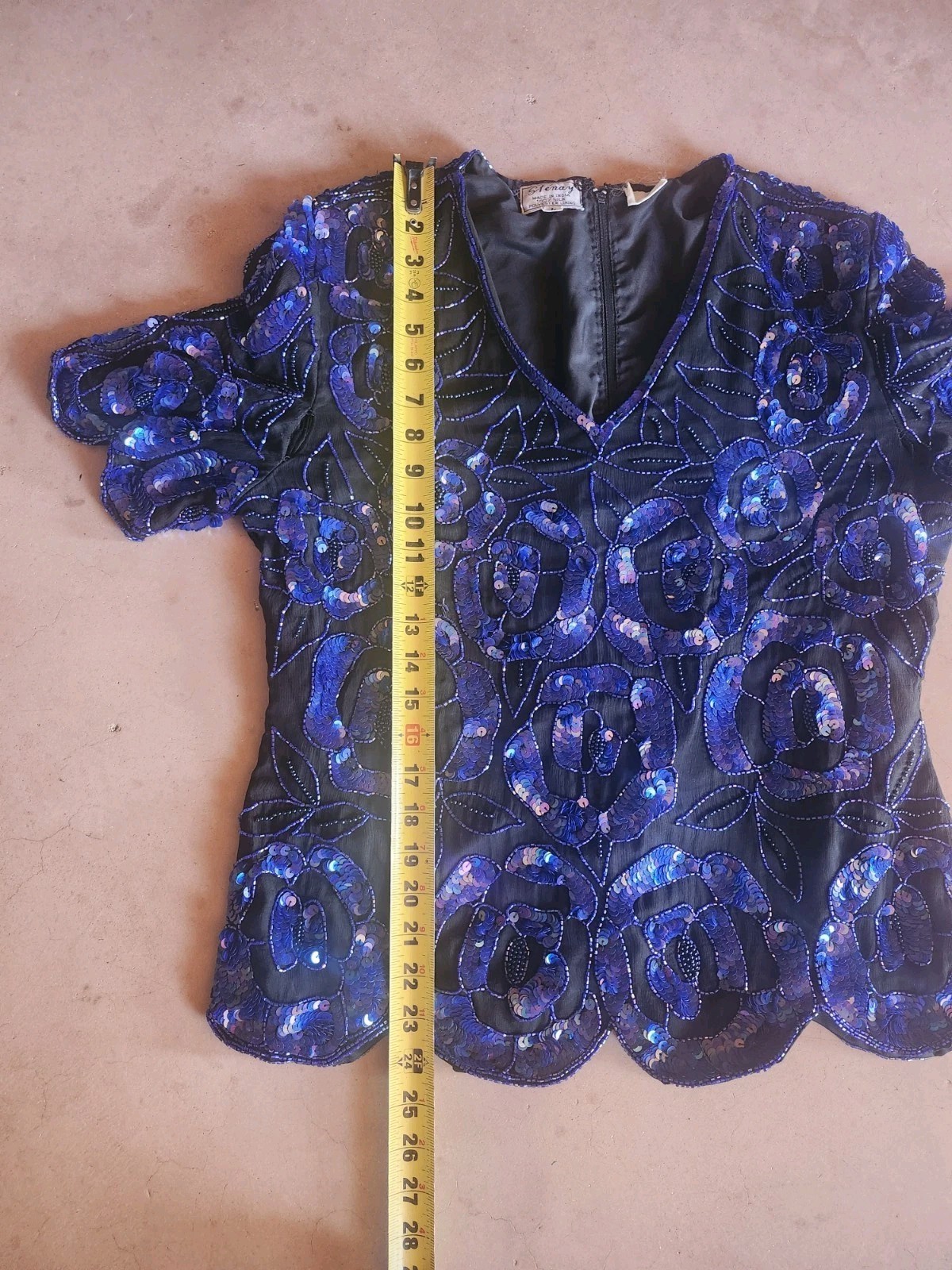 Vintage 80s 1980’s Blue Silk And Sequin Glam Blouse Top Shirt Sz L Fits M PARTY