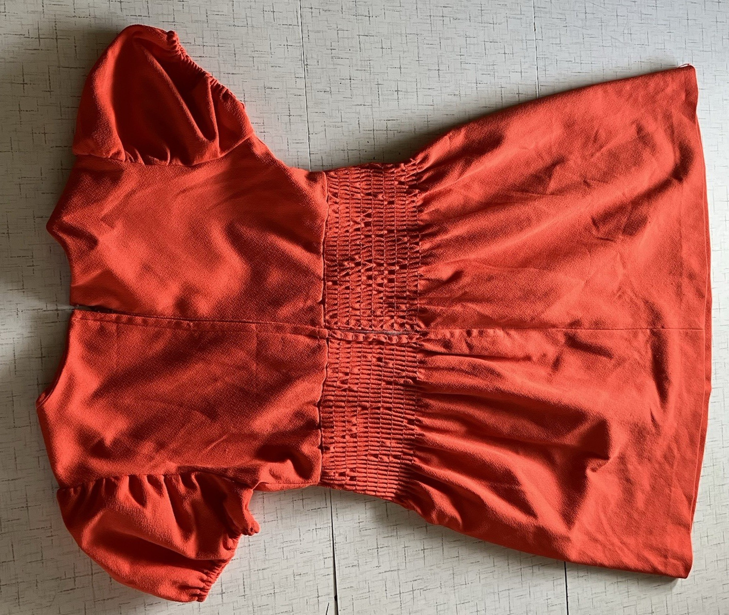 Vtg 60’s Short Red Dress Puff Sleeve Gathered Bodice Back Zipper sz s/m
