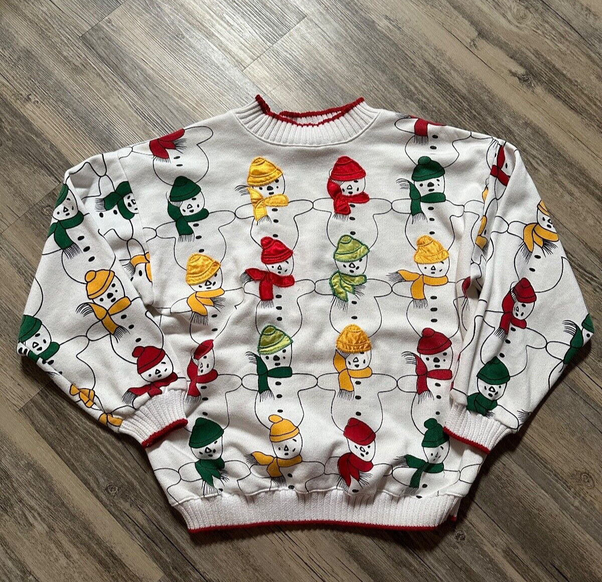 Vtg Hasting Smith AOP All Over Print Snowman Christmas Sweatshirt Medium Granny