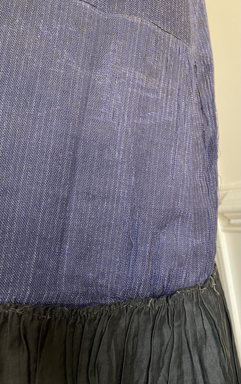 Antique 1800s early 1900s French Indigo Dyed Walking Skirt Chore Petticoat