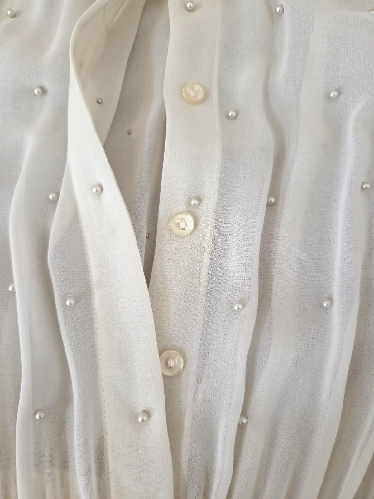 Vintage Bonnie Strauss Sheer Off White Peal Embellished Dress