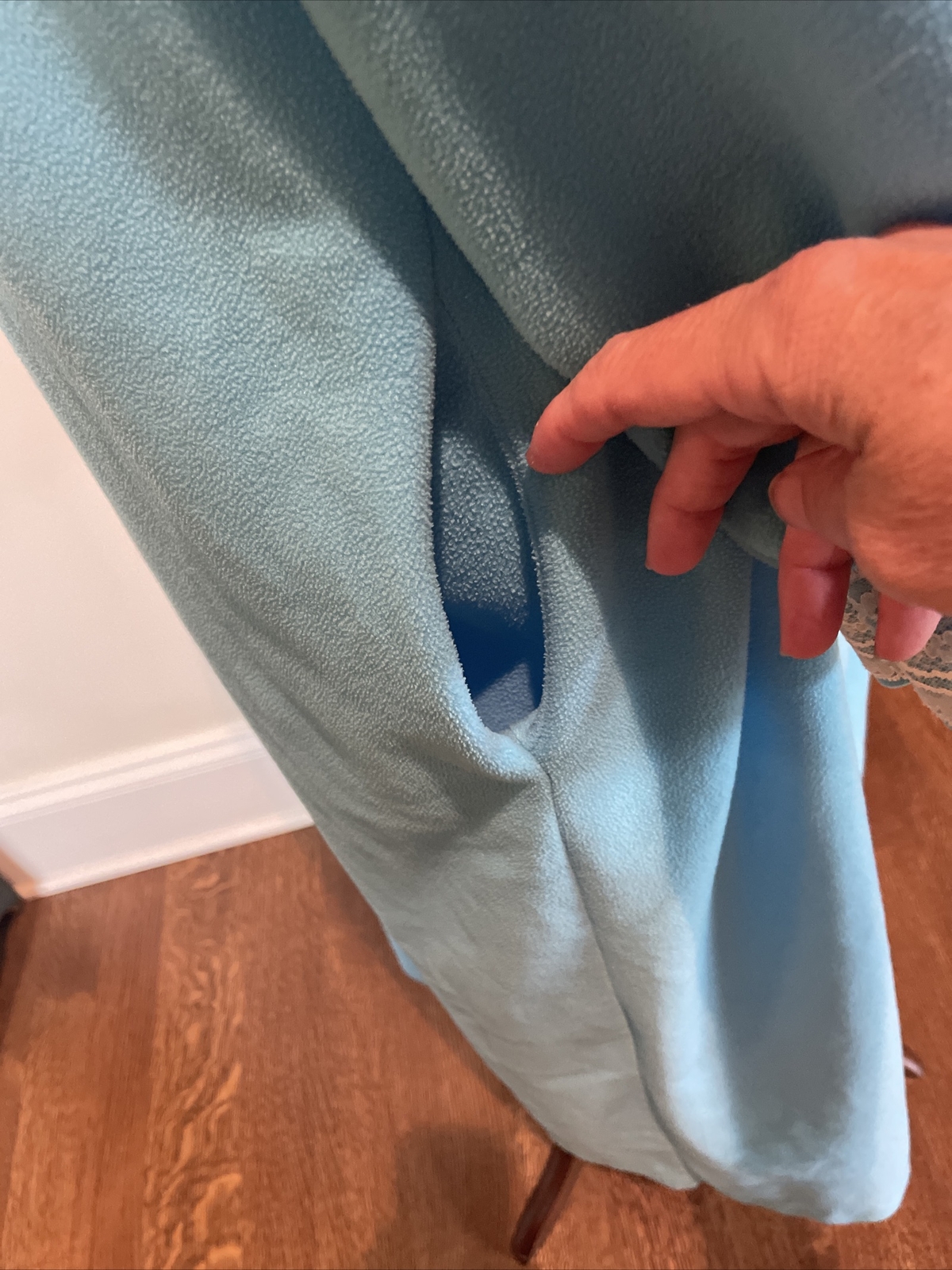 Famous Bodies Medium Vtg Robe Housecoat Blue 1/4 Zip Lace Fleece Long Slv Sears