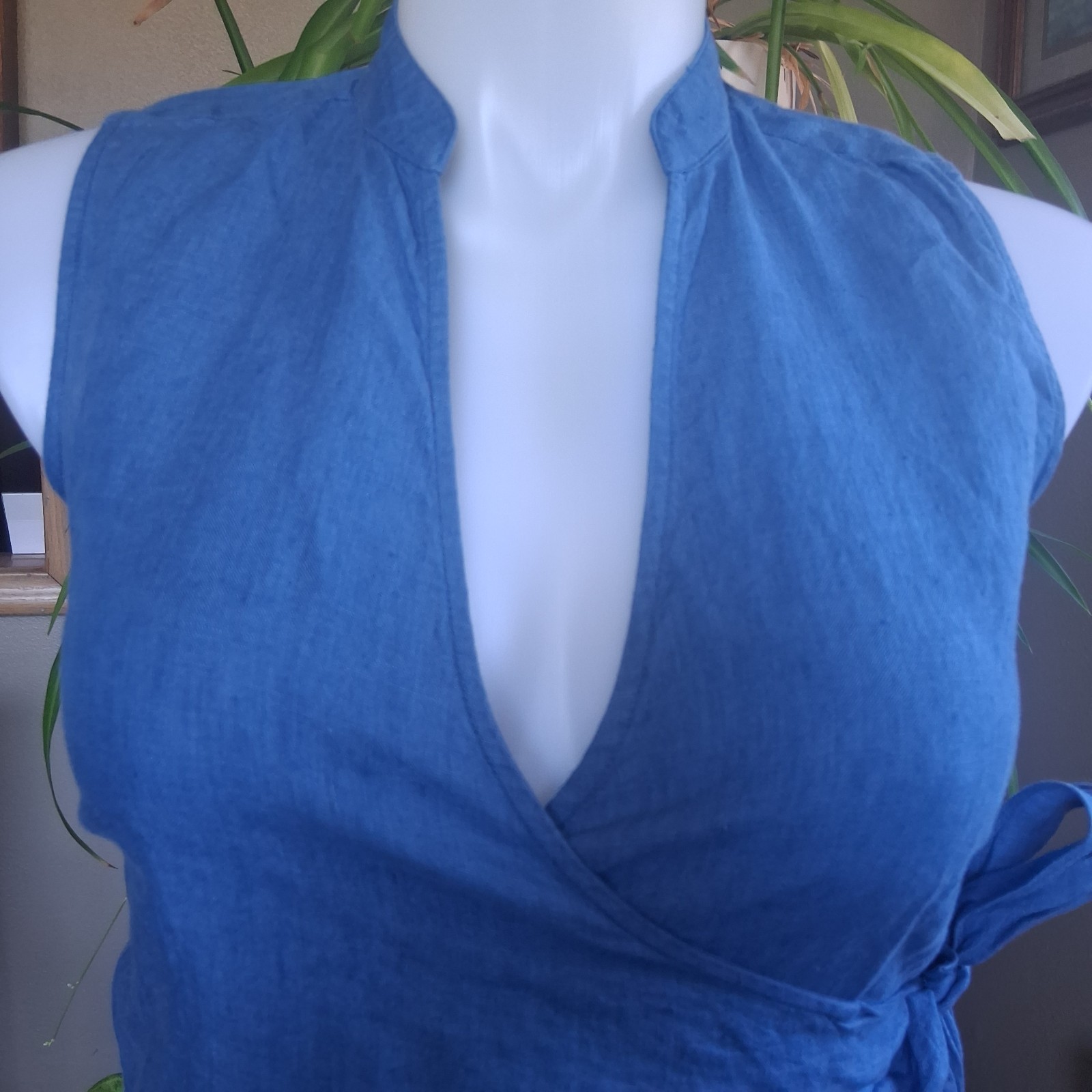 Vintage 2Pc 100% Linen Wrap Top Cardigan Set NWT Blue 8P European Summer Coastal
