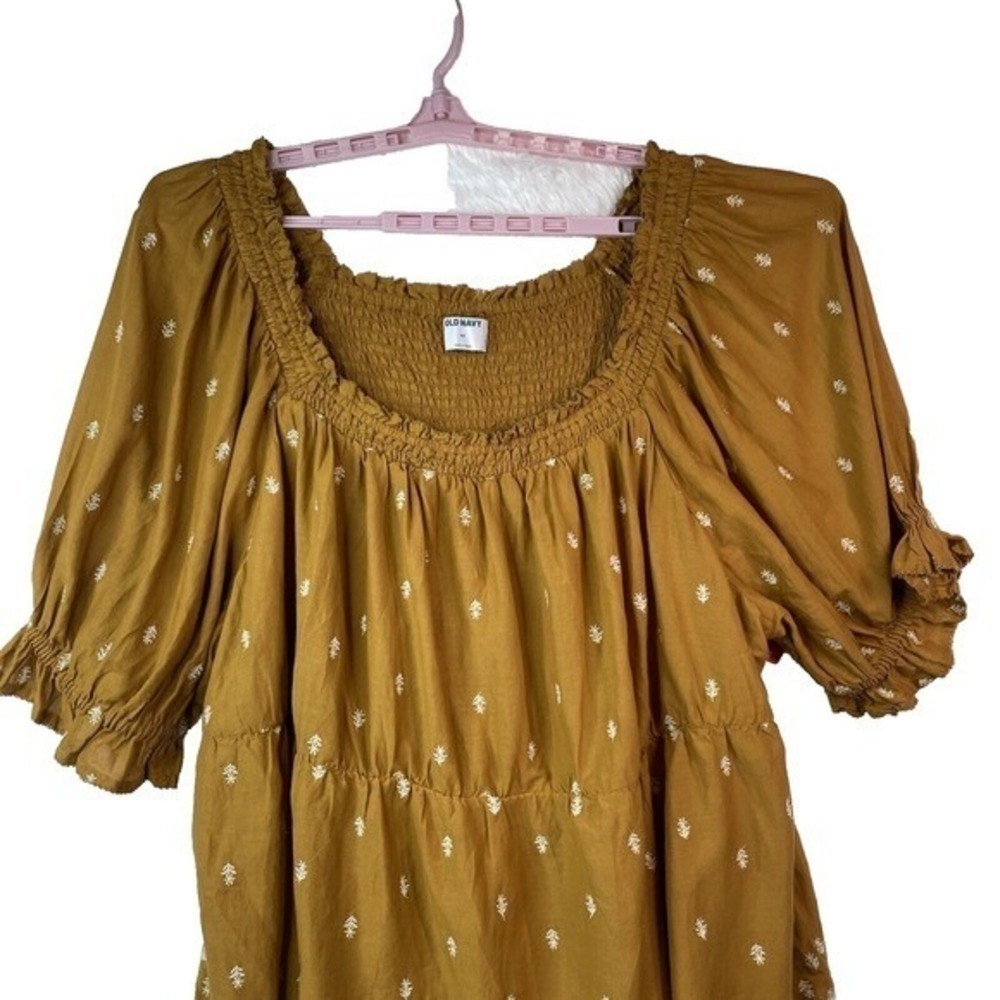 Old Navy Puff Sleeve Top Women’s 4XL Coastal Peasant Boho Cottagecore Embroider