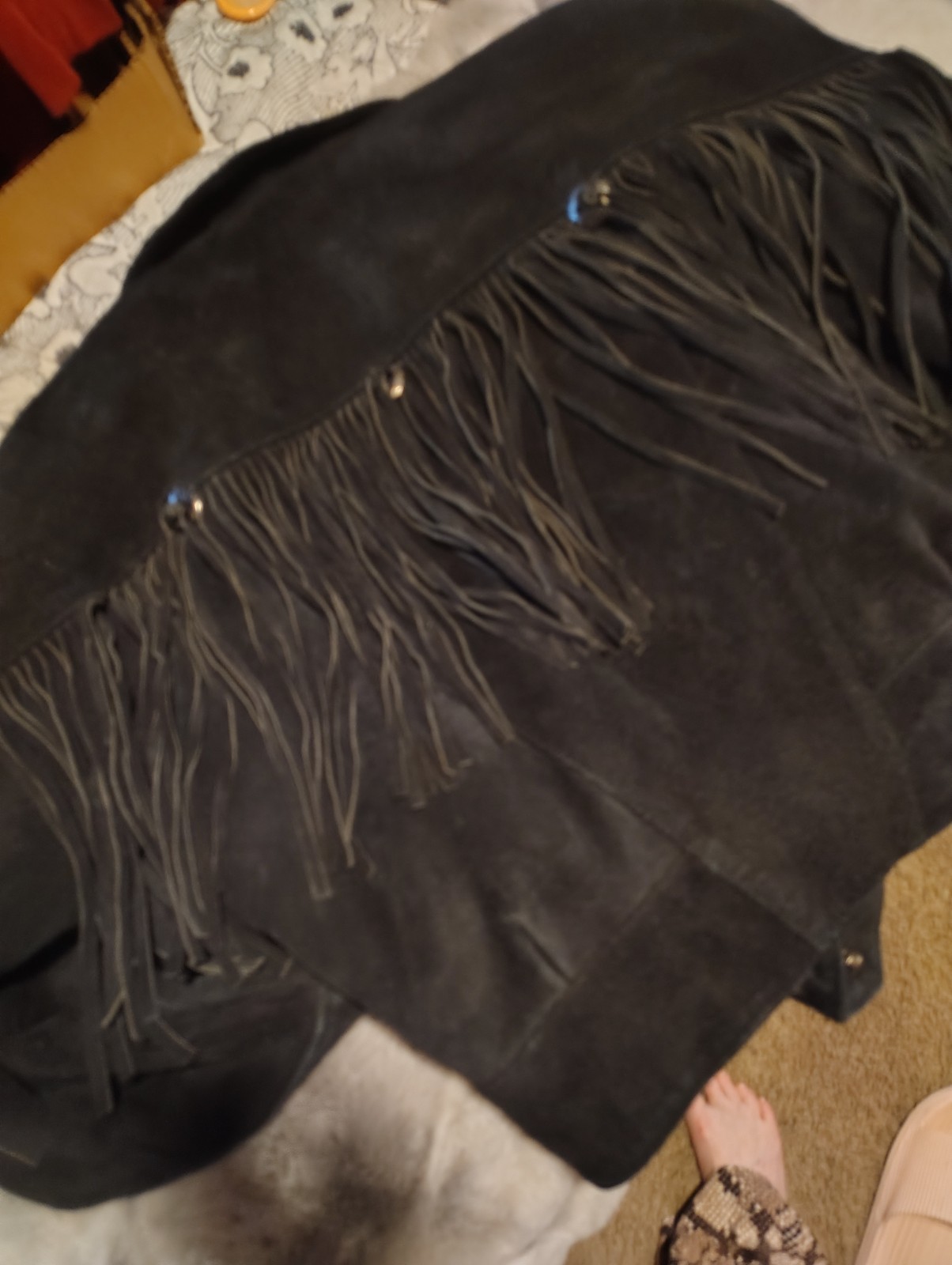 Vtg g4000 Black Sued Fringe Coat. 80s Style