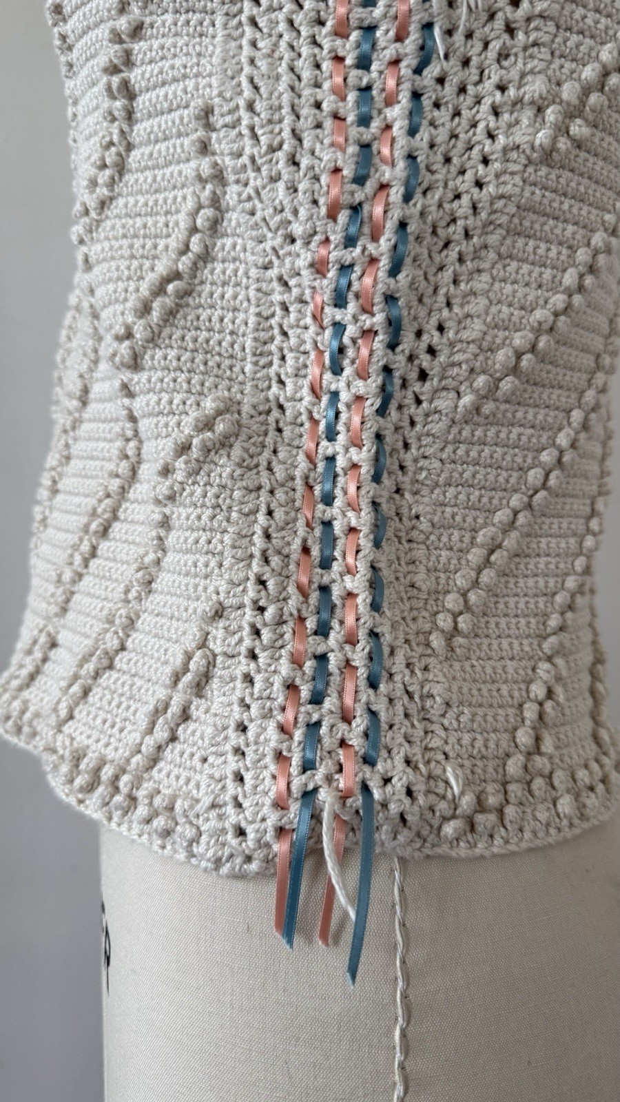 Antique/Vintage Art Deco Popcorn Rayon Hand Crocheted Knit Ribbon Trim Top XS