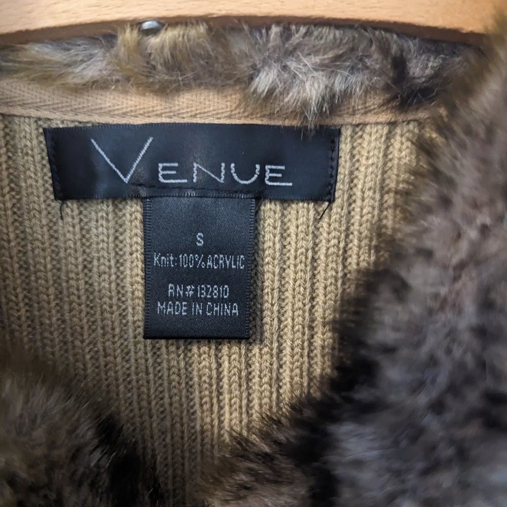 Vintage Faux Fur Jacket Knit Sweater Scarface 70s 80s Glam Mob Wife Disco