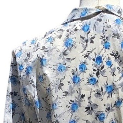 VTG Cay Artley Blue Floral Shirtwaist Dress Pleated Mid Century Rockabilly MEZ