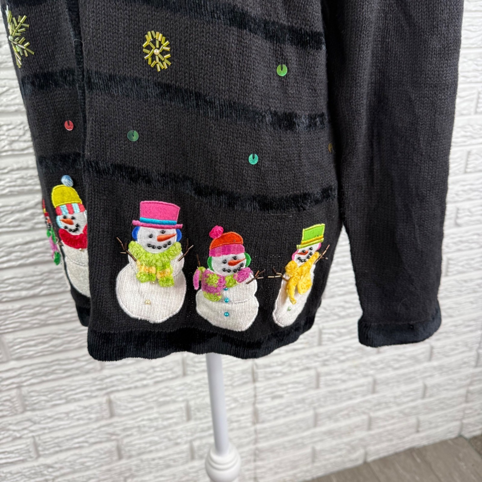 Vintage Quacker Factory Christmas Cardigan Sweater Embroidered Snowman Sz Medium