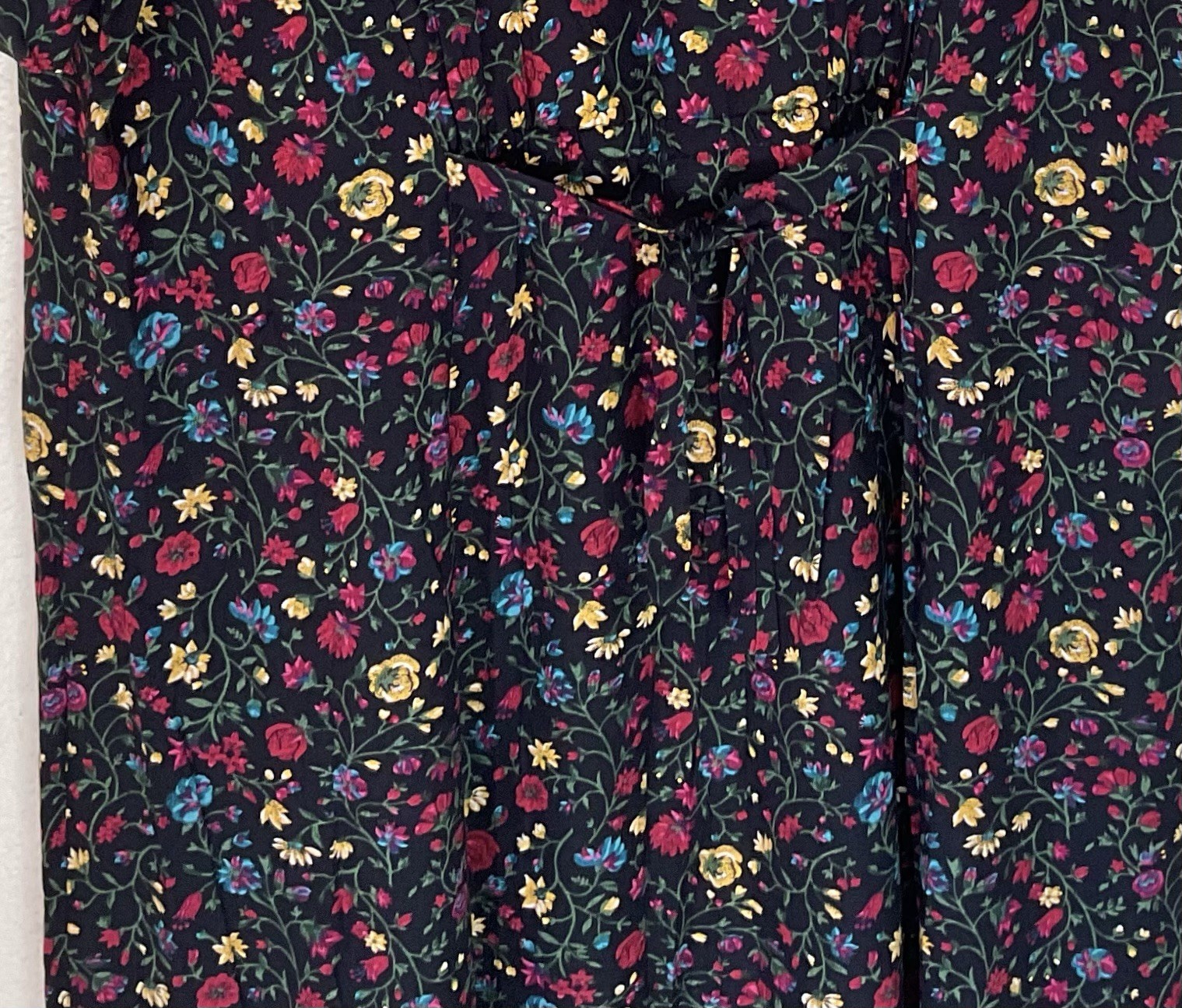 Vintage 90s Maxi Dress Boho Cottagecore Women’s Size 18 Black Floral Print