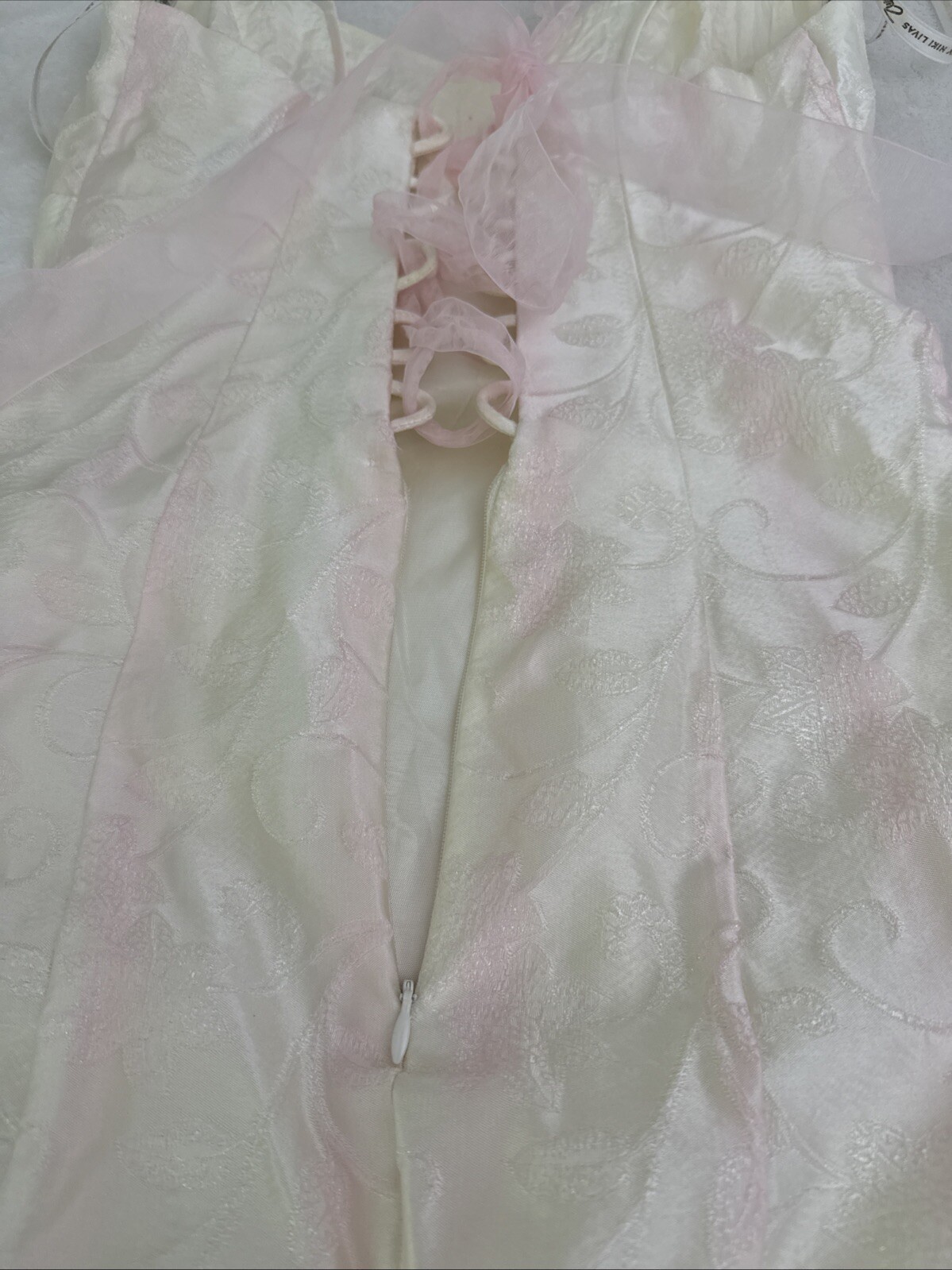 Vintage 80s Zum Zum Prom Dress SZ 3 Light Pink Tulle Spaghetti Strap Corset Back