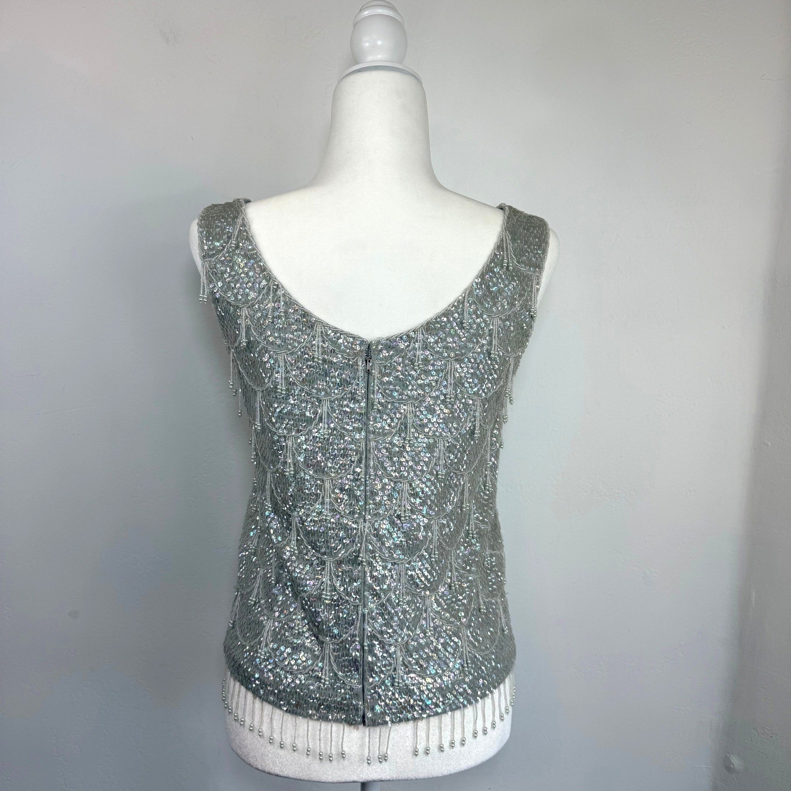 Vintage Beaded Sequin Evening Top Mermaidcore Gatsby Fairy 100% Wool Hong Kong S