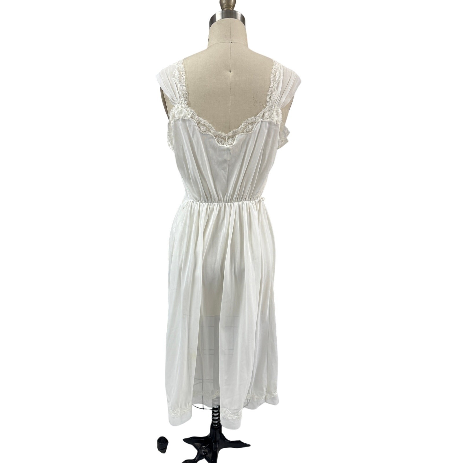 VTG 50s MCM Carillon Sheer Nylon Chiffon Nightgown_Robe White Bridal 36 Small