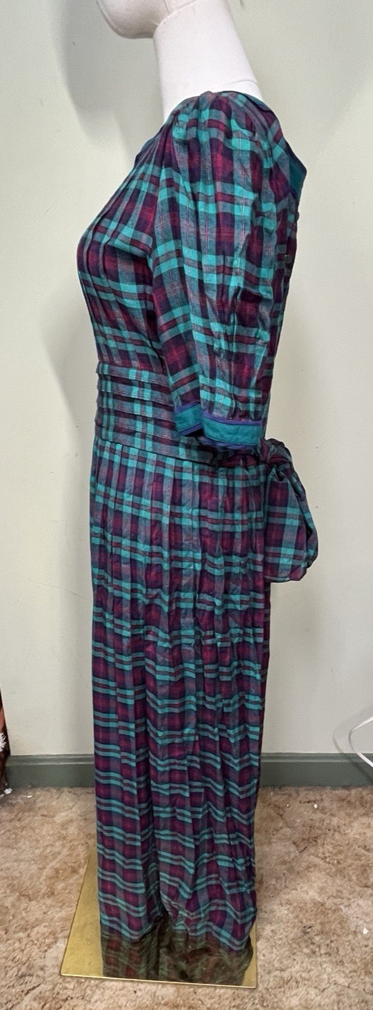 Vintage Sarah Elizabeth Womens Size 12 Pintuck Plaid Rayon Maxi Dress Milkmaid