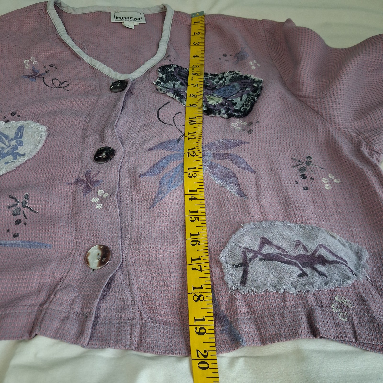 Bread Stanley Gretzinger Womens Cropped Waffle Knit Cardigan Vtg 90s Patchwork