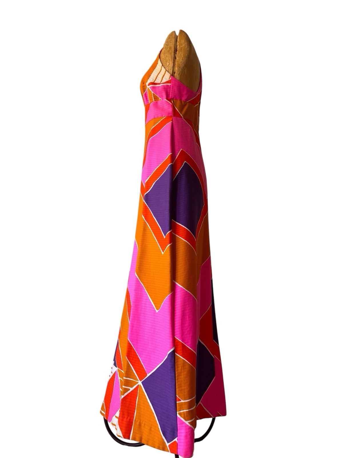 70s Vintage Malia Honolulu Pink Orange Purple Cotton Maxi Sundress Dress