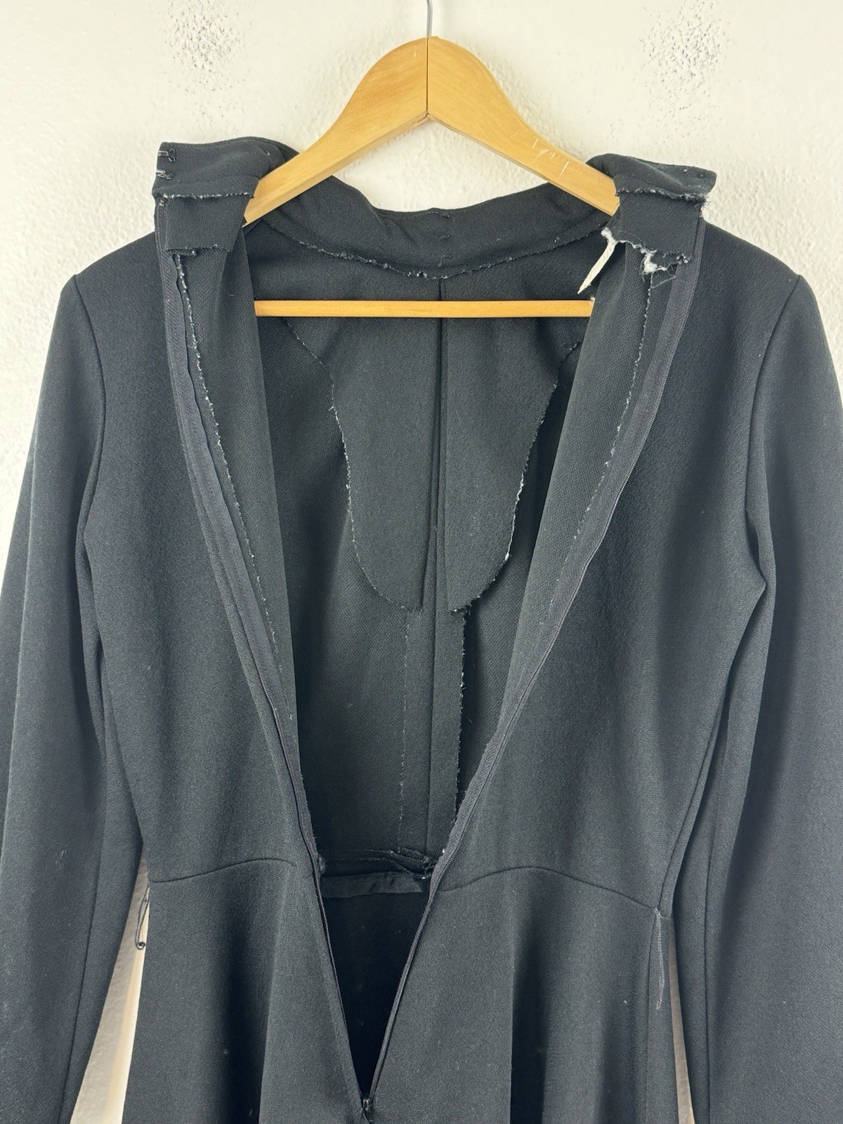 Vintage 1970s Montgomery Ward Black Dress High Collar Chest Cut Out