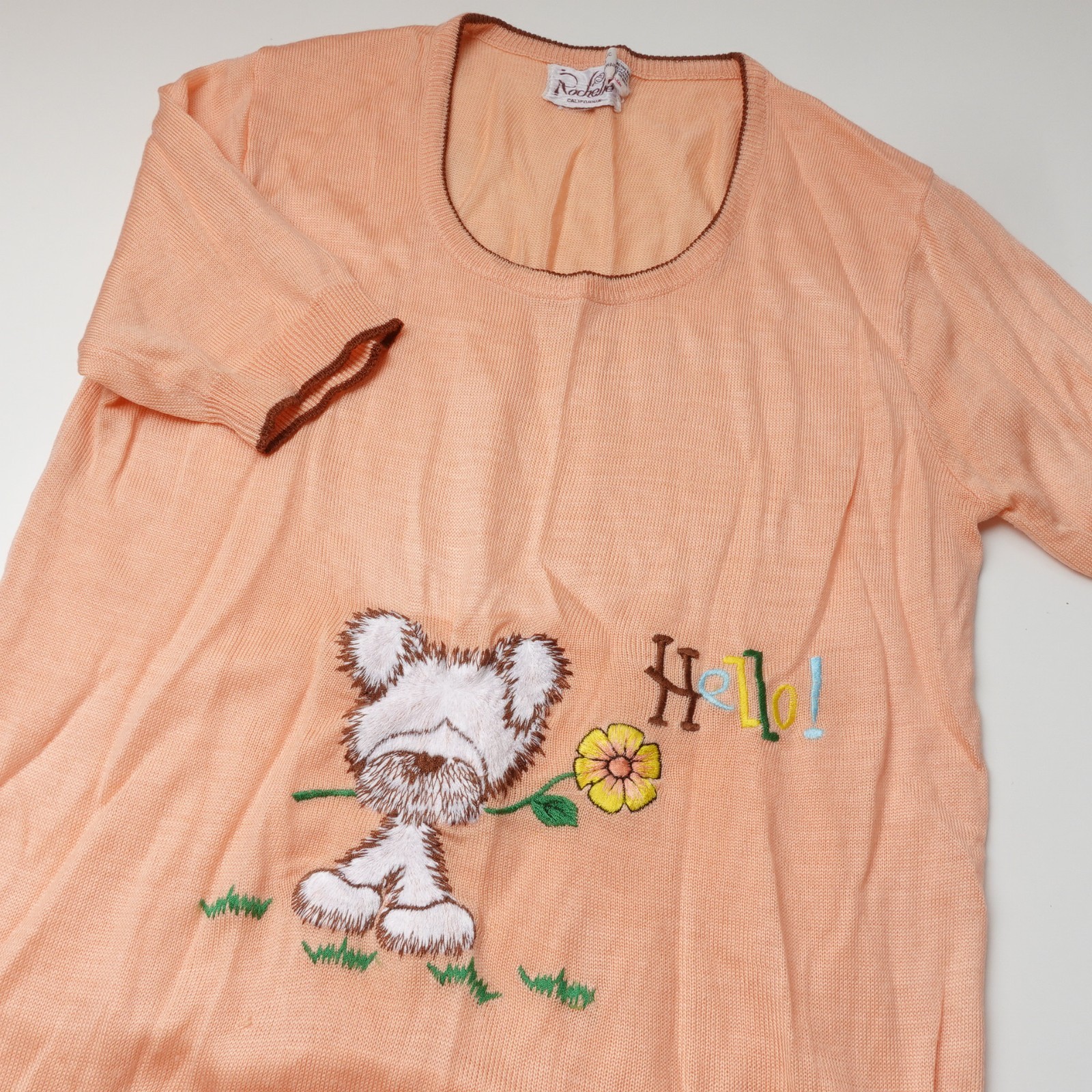 Vintage 60s 70s Rochelle California Dog Puppy Sweater Womens Medium Knit Embroid