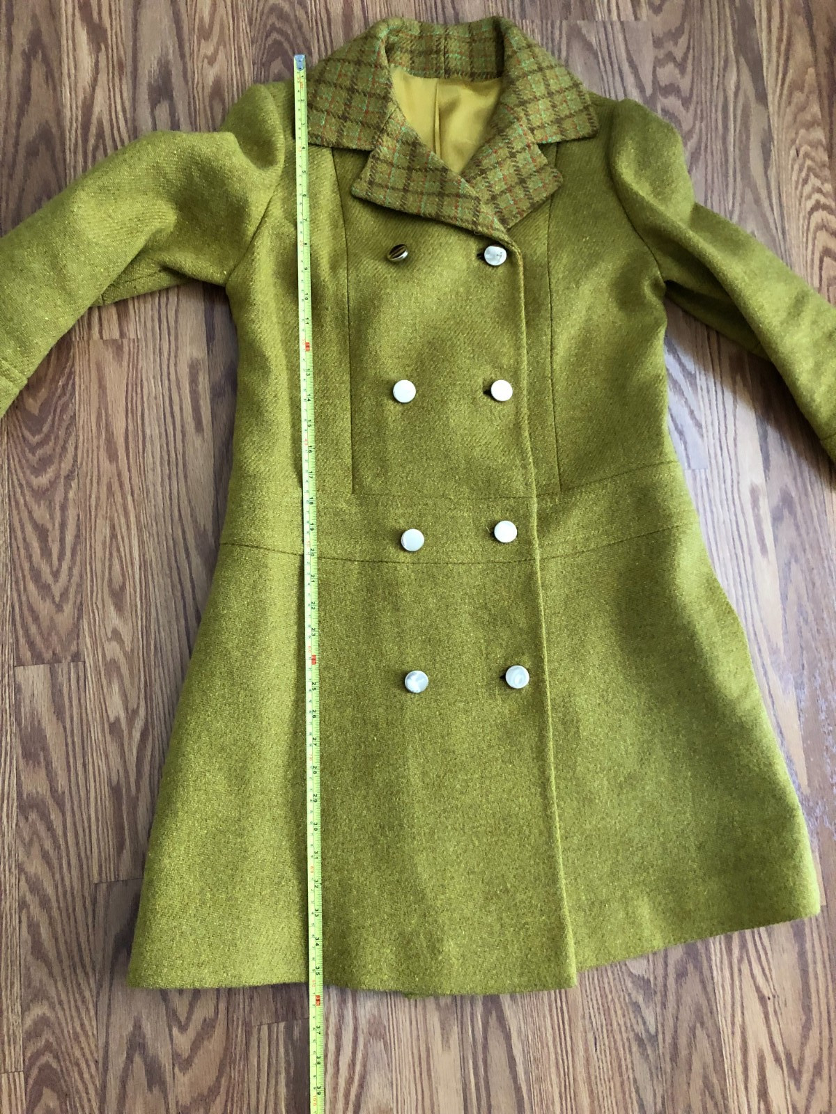 Vintage 1960s Women’s Wool Plaid Coat & Matching A-Line Dress see measurements