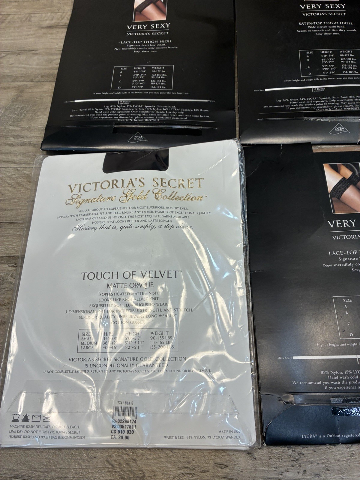 Victoria Secret 4 Lace Top Satin Nude Black Gold Collection Pantyhose SM Variety