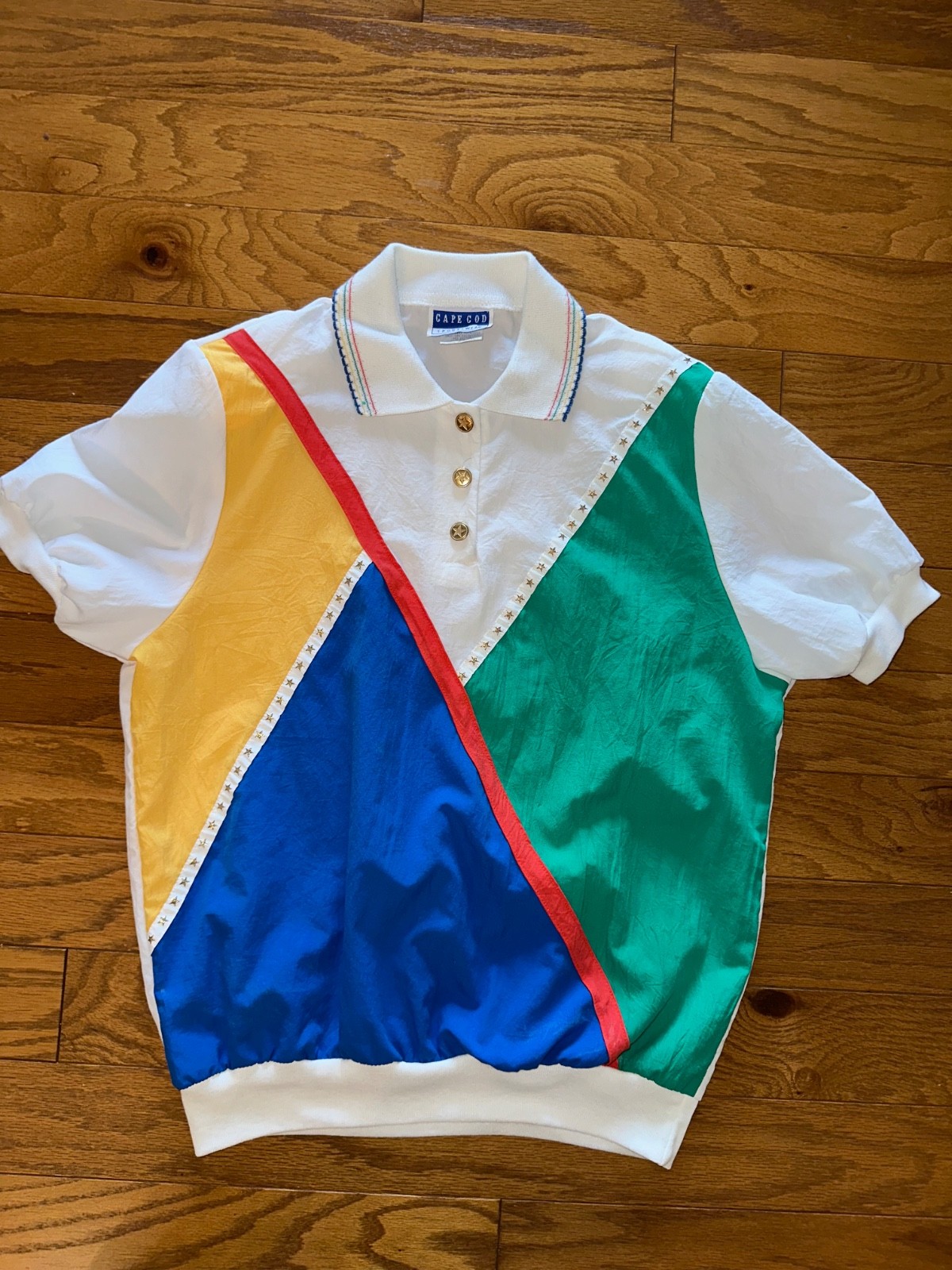 Vintage 70s 80s 90s Women’s Sportswear Color Block Polo Tee Shirt USA Made 14