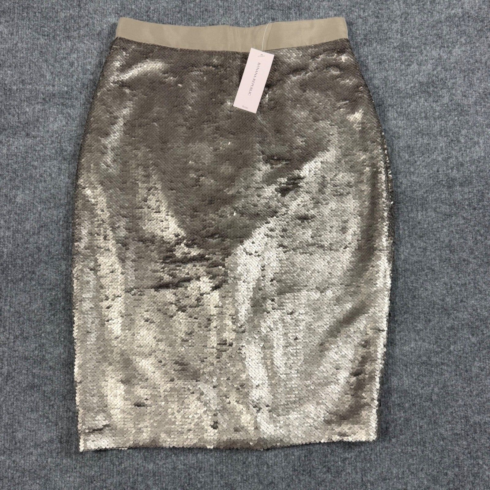 Banana Republic Womens Sequin Pencil Skirt 2 Petite Champagne Gold NWT