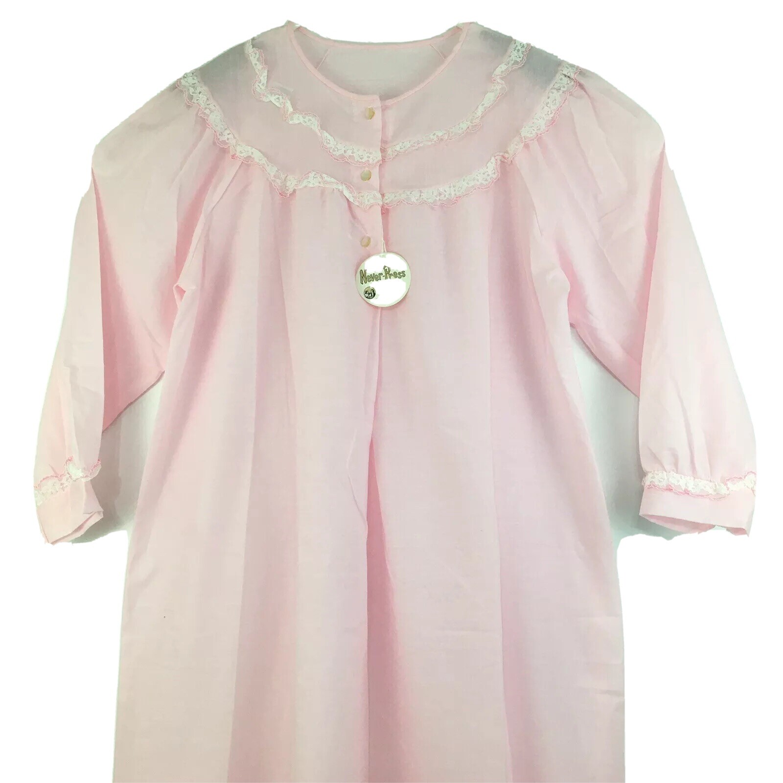 Vintage Katz Never Press Pink Womens Long Gown Nightgown Large L Size 38 #5388
